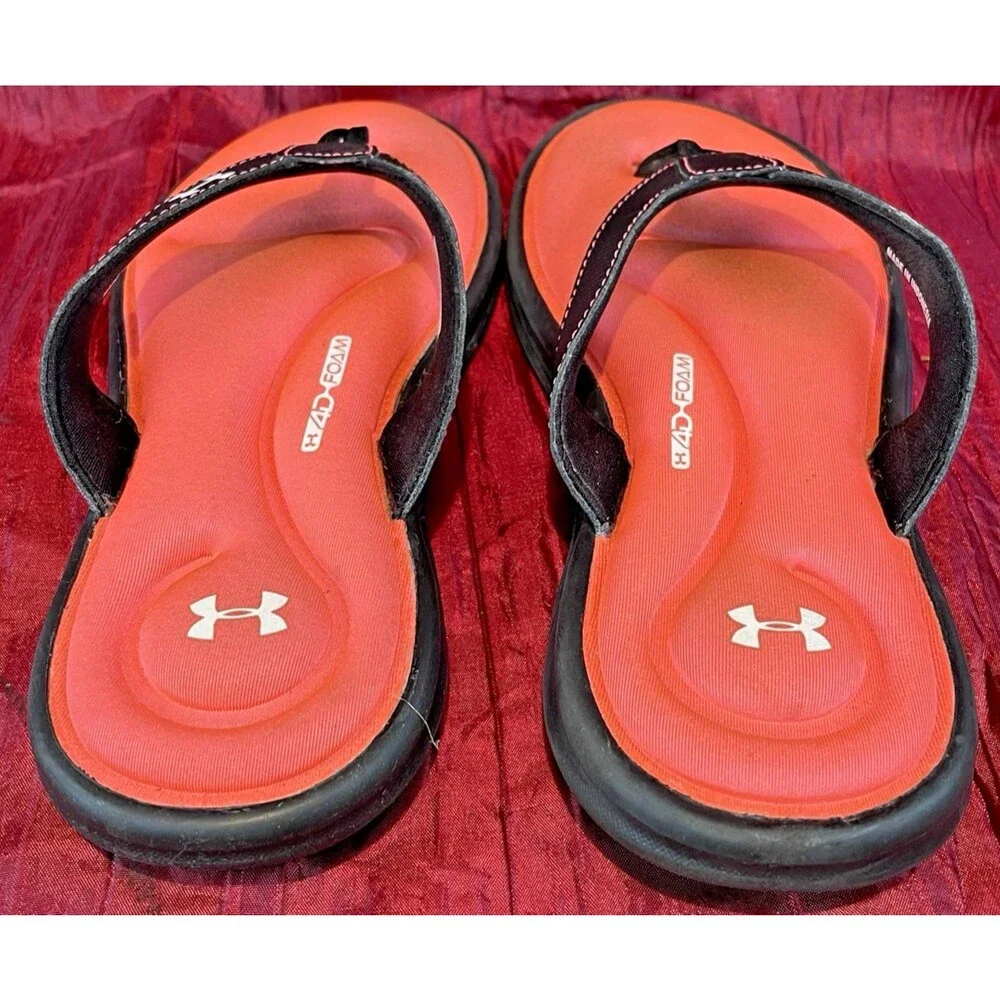Girls Under Armour 4D Foam Pink/Black Comfort Padded Thongs FlipFlops Sandals 5Y